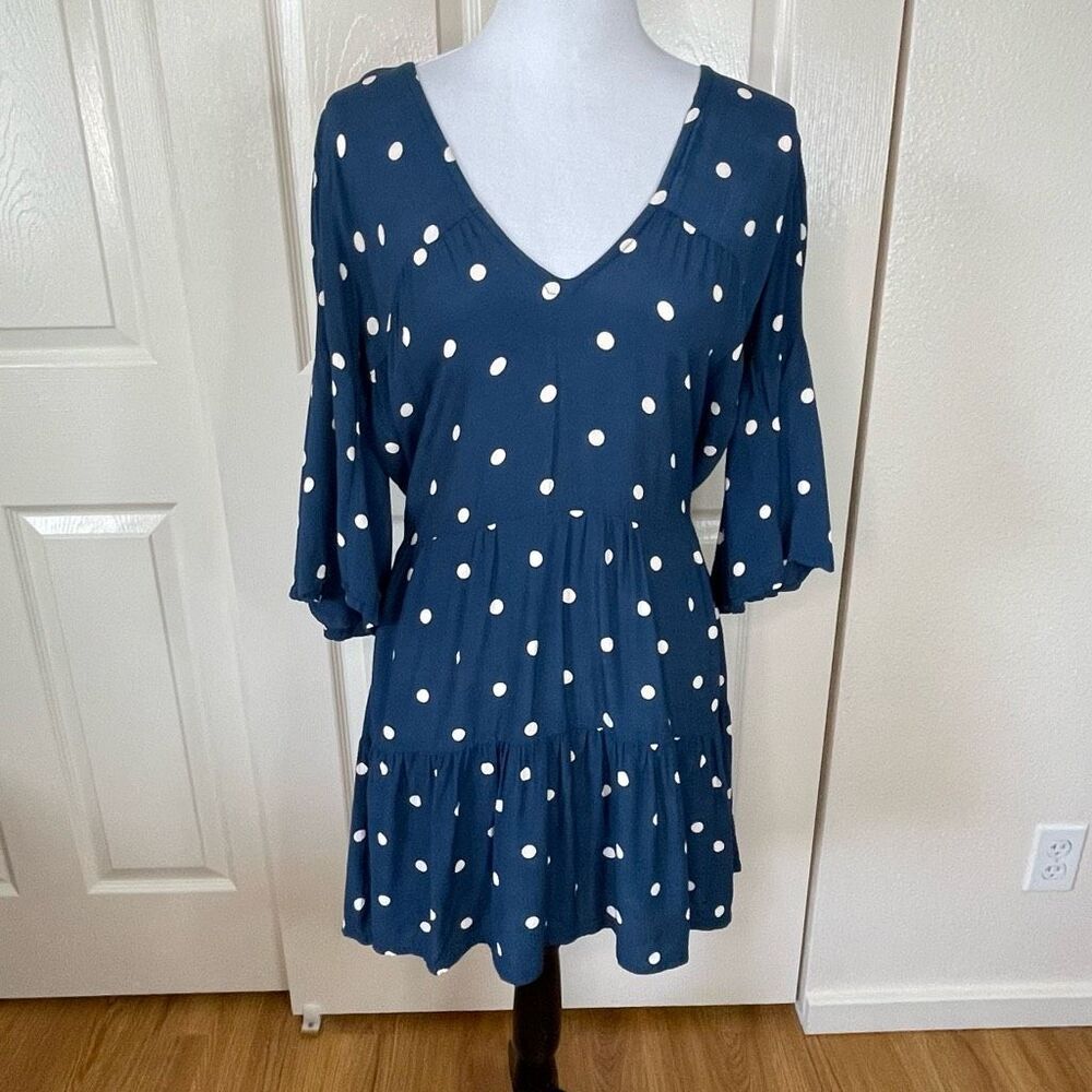 Faithfull The Brand Fresa Dress Ronja Polka Dot Babydoll Dress Blue and White Si - Picture 13 of 13